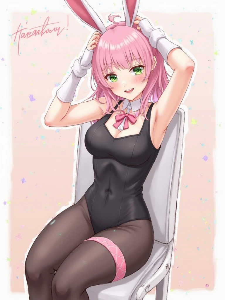 masterpiece, best quality, absurdres, 1girl, solo, AuraFrieren, horns, twin braids, <lora:AuraFrieren:1>, Playboy bunny, leotard, fake bunny ears, bunny tail, pantyhose