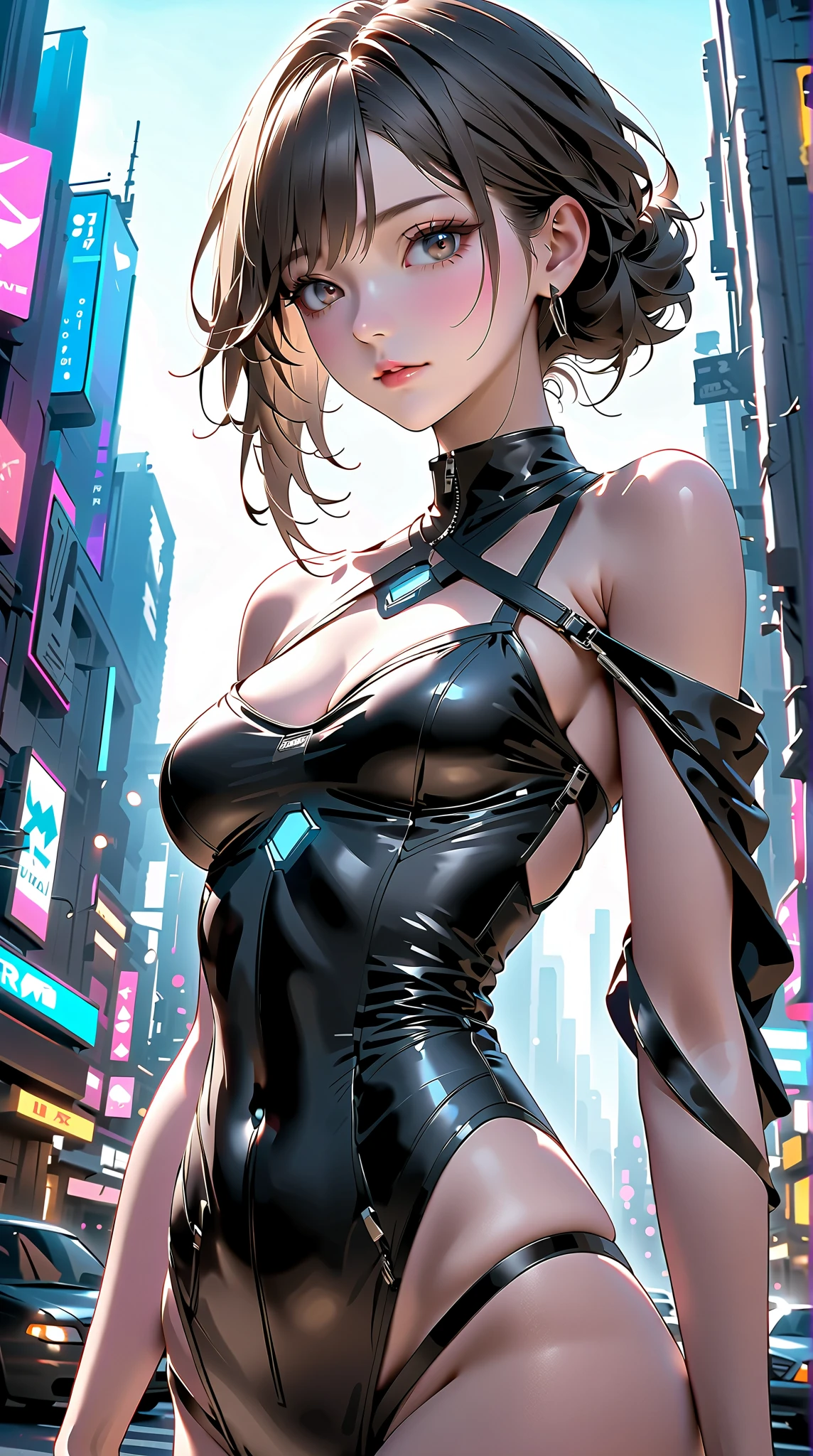 cute bunny girl,(((1girl))),((bunny girl with extremely cute and beautiful black hair)),(((bunny girl,anthro furry cute,bunny-girl,bunny ears,bunny ears on head,big bunny ears))),
(large breasts:1.4),saggy breasts,(((black hair:1.35,colored inner hair,ear breathing,short hair))),((heterochromia:1.5, (pink_eye and blue_eye))),intricate eyes,beautiful detailed eyes,symmetrical eyes,((fat)),(((lustrous skin:1.5,bright skin: 1.5,skin tanned,shiny skin,very shiny skin,shiny body,plastic glitter skin,exaggerated shiny skin,illuminated skin,wet legs))),(spider lower abdomen,narrow waist,wide hip,athletic body,inflated legs,detailed body,(detailed face)),
cute,slutty,seductive,erotic,(((nsfw))),
zettai ryouiki,((slingshot swimsuit black,wearing a slingshot swimsuit outfit:1.3,swimsuit type spacesuit,black armor swimsuit:1.3)),(((huge cleavage))),((wet clothes,intricate outfit,intricate clothes)),
(dynamic pose:1.0),solo focus,embarrassed,(centered,scale to fit dimensions,Rule of thirds),
cyberpunk city by the ocean at night, with bright neon signs and dark stormy clouds and puddles, scenery:1.25,
highres, sharp focus, (ultra detailed, extremely detailed), (photorealistic artwork:1.37),(extremely detailed CG unity 8k wallpaper),((synthwave background theme)),(((vibrant colors))),(intricate background),(masterpiece),(best quality),
