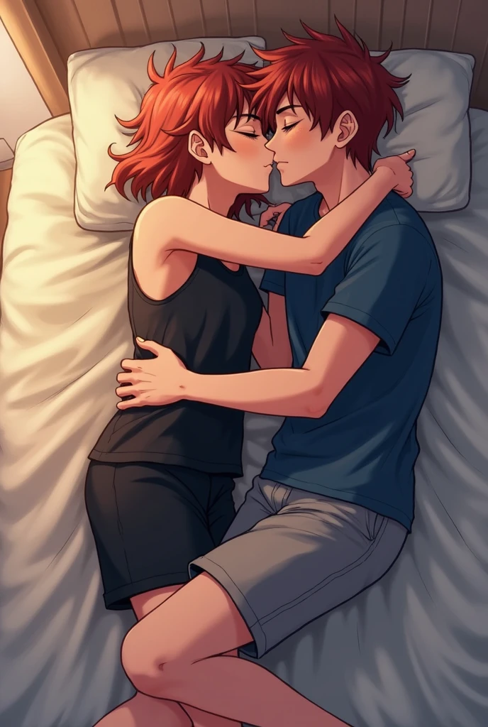 tmasterpiece，best qualityer，(There are only two people:1.3)，1girl, lying on bed, 1boy, Absolutely beautiful，A mature woman and one (Very little:1.2), Mother and son hug，hugs，kiss,  ecchi anime style,