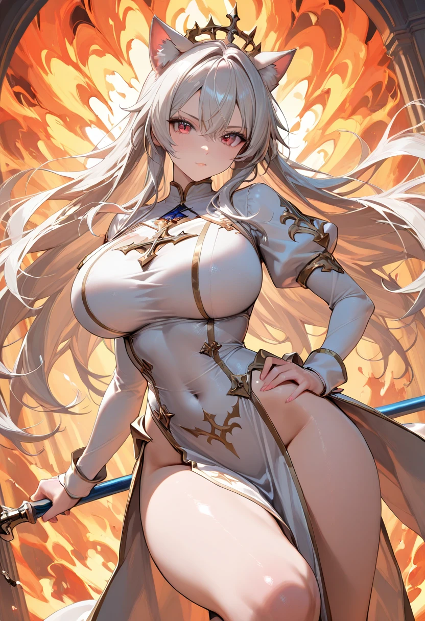 1person, lady,MILF, mature body, adult, navel up shot, (holding wand:1.4), (shooting lightning with magic), (dynamic angle), (dynamic pose), (voluptuous lips), opened mouth, kissing lips , seductive smile, smiling full of compassion, heart shaped pupils, blushed, super beautiful, perfect body, medium large breast, opened mouth, thin eyebrows, top quality, wearing maidgical wizard girl costume, it is consist of long sleeved robe, delicate frilled, complicated pattern, (metal armor), flashy accessories, ((pierce on nose:1.5)), spiral cloud with lightning background,