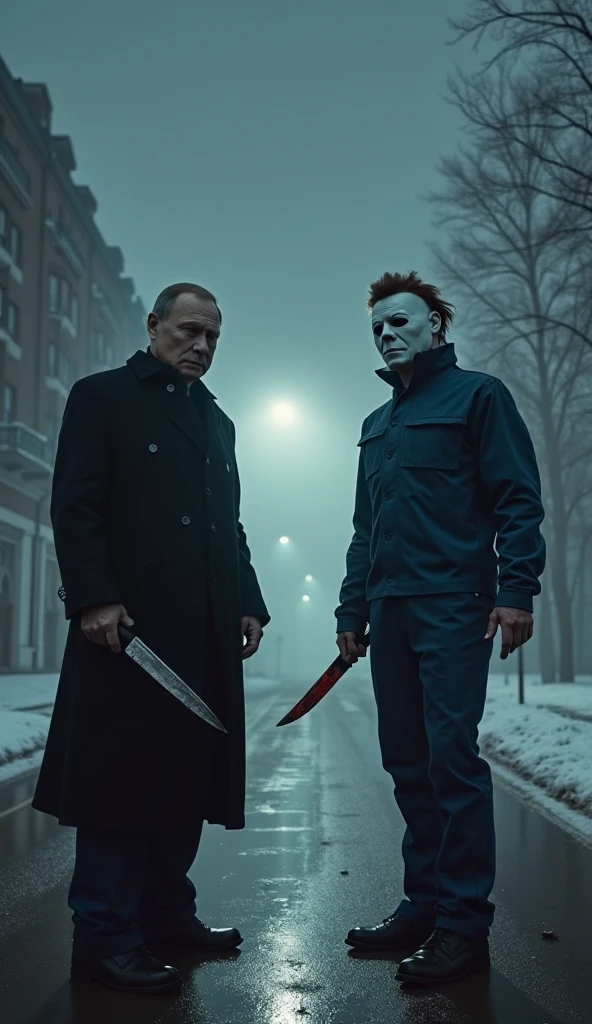 Michael Myers holding hands whit Jake park from dead by daylight 