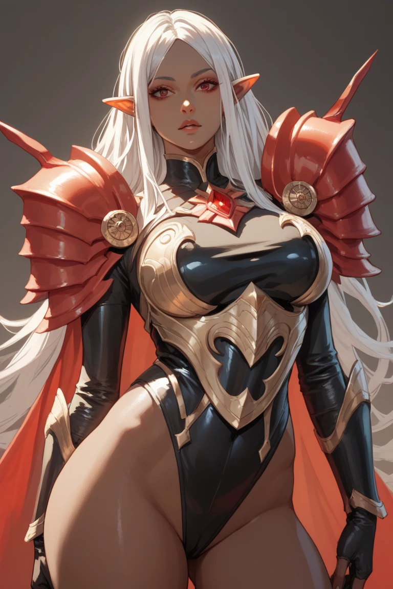 highest quality,tmasterpiece,Works of masters,hyper-high detail,GameCG,8K Ultra Clear,A desert,themoon,A woman,He wears a huge red horn mask that curves forward,Cover the face completely,White messy hair,Combat posture,fully body photo,Red intricate design armor,Gold leggings,The wind blows the skirt,Cinematic lighting,panoramic photo