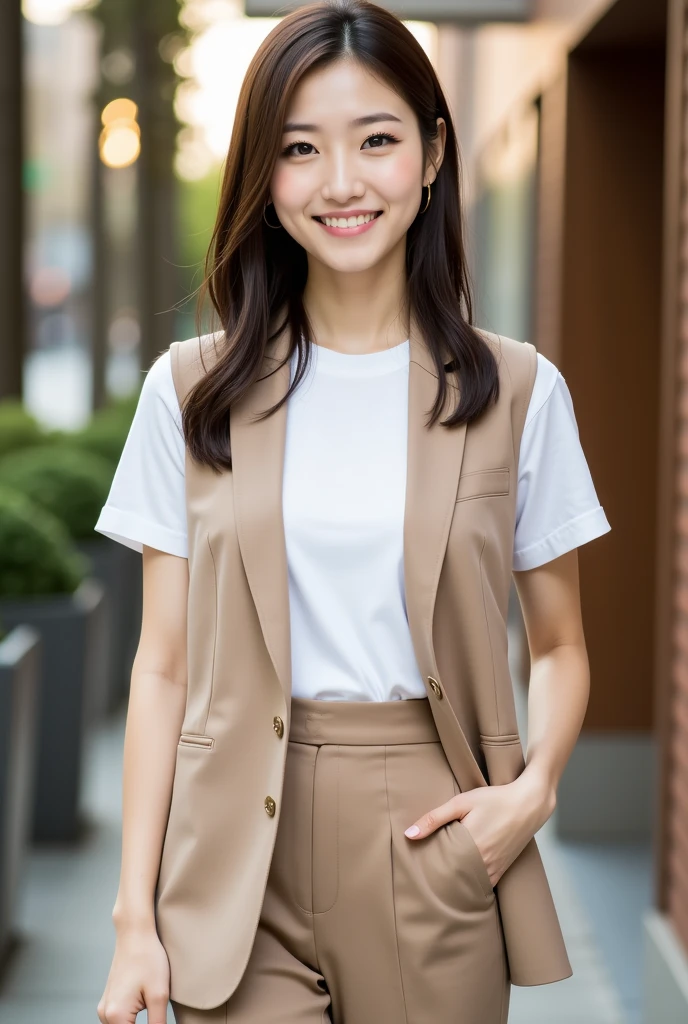 AI girl wearing white vest