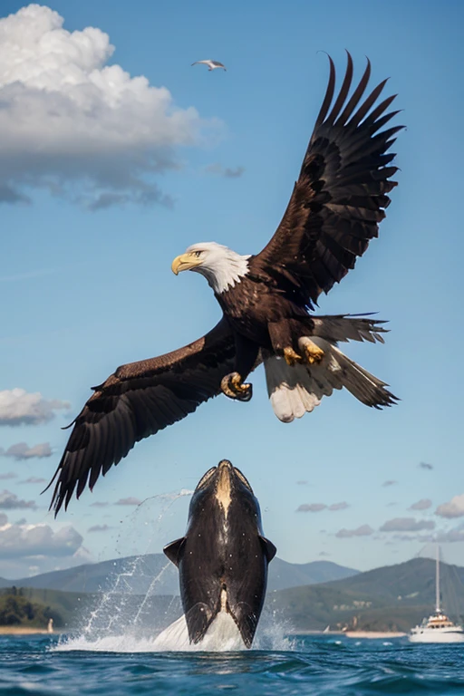 An eagle with human body. Playing soccer above the sky.