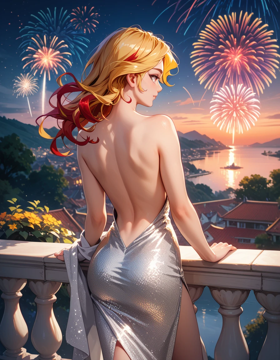 Rangiku bleach, foto de corpo inteiro , pernas grossas e bonita do mais alto grau baseada na personagem rangiku extremely high quality, noite, lots of fireworks, Monday a glass of champagne, A mais alta qualidade de imagem, Top resolution, Fotos RAW, Foto Realista, ultra detalhado e bonito, Detalhes mais altos, Pele clara bonita, (seios grandes, seios aparente, White dress, medium hips, Athletic body, olhos pretos brilhantes, cabelos longos, cabelo loiro, arte digital, 4k, detalhes perfeitos, hipnotizantes, feito profissionalmente, beautiful vector illustration, 12k resolution, ..3d, ((altamente detalhado)),((Ultra alta qualidade)), na praia, bem detalhado