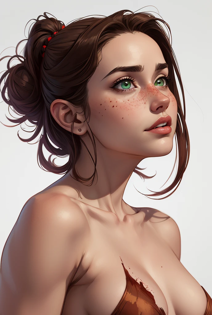 Character style illustration style completely naked breasts showing breasts size fear largeCartoon Name: Isabella Cruz white background medium breasts face with freckles Jennifer Connelly actress strong contours Physical description - long straight hair, dyed a vibrant brown that contrasts with their pale skin.
- His eyes are an intense green, reflecting a mix of curiosity and determination.
- Ela tem uma estatura baixa, with a slim and agile figure, evidenciando sua agilidade e destreza.
-fundo branco
Design de personagens de retrato, beautiful digital illustration, retrato de alta qualidade, Arte em quadrinhos, Corpo inteiro sensualizando ou pelada