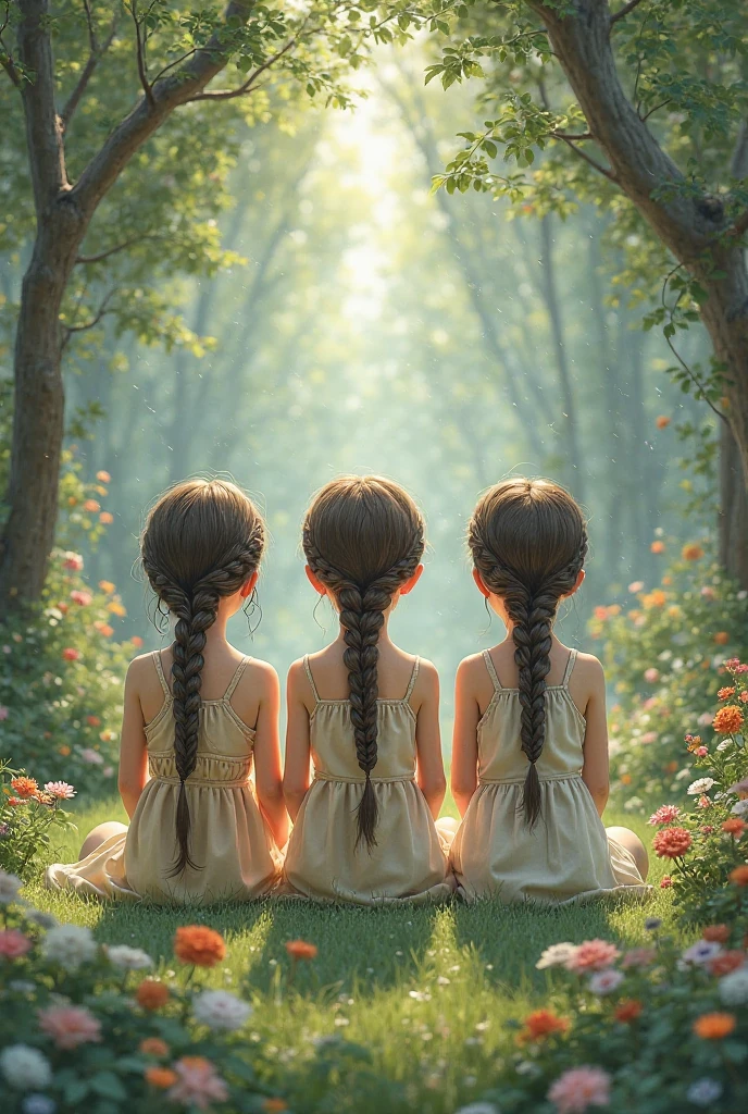 three girls CHILDREN, are posing for a photo in the forest, beautiful girls, young girls, cute girls, 3 sisters look at each other in the mirror, beautiful faces, light-skinned African girl, by irakli swim, by Miroslava Sviridova, with a white complexion, beautiful portrait, varied ethnicities, 3 young and beautiful women, beautiful faces, girls resting WITH THEIR EYES CLOSED.