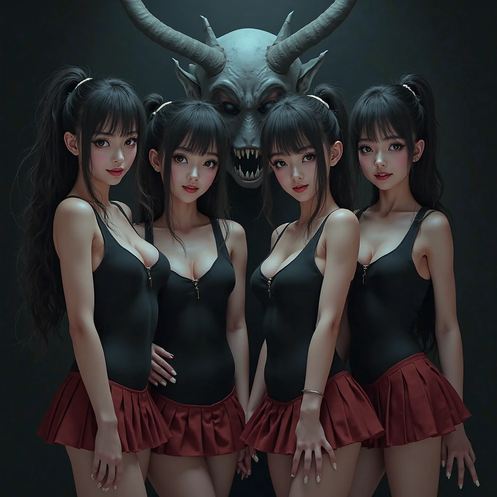 Beautiful cute demon girls wearing bikini in hell