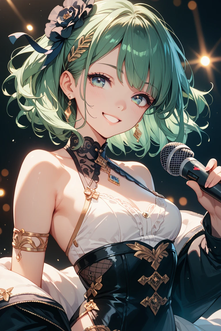 (butt), (bedroom), (Sexy Girls), masterpiece, best quality, 1 Girl, Bangs, blush, breast, clavicle, Ear piercing, Eyebrows visible through hair, (Gradient green hair), jewelry, Long hair, Looking at the audience, Bright Eyes, ring, (Solitary), illustration, fashionable, Miss, Strike a pose, background, element, confident, Express, Accessories, majestic, striking, Key Points, Dynamic poses, ((Skinny)), (Fishnet socks))