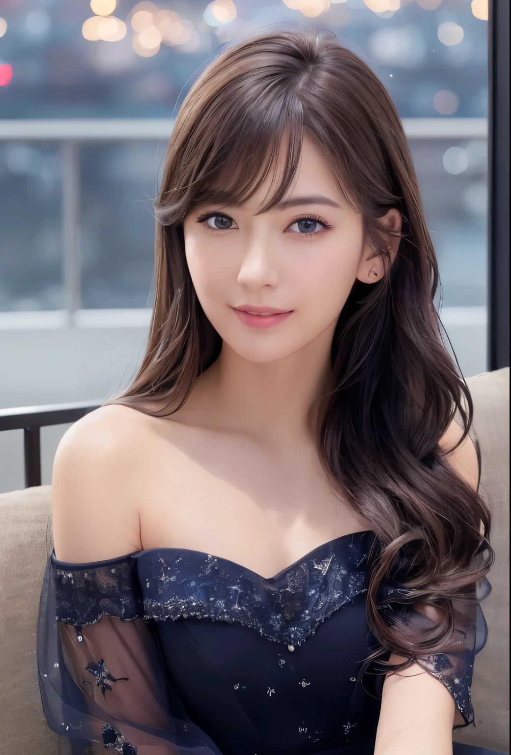 Highest quality, shape, Very detailed, finely, High resolution, 8k wallpaper, 完璧なダイナミックな構shape, finelyて美しい目, Natural Lip, Random sexy poses,RAW Photos,cute,smile、Cabaret Dresses、Long Hair、Curly Hair、From a random angle(1 Direction)