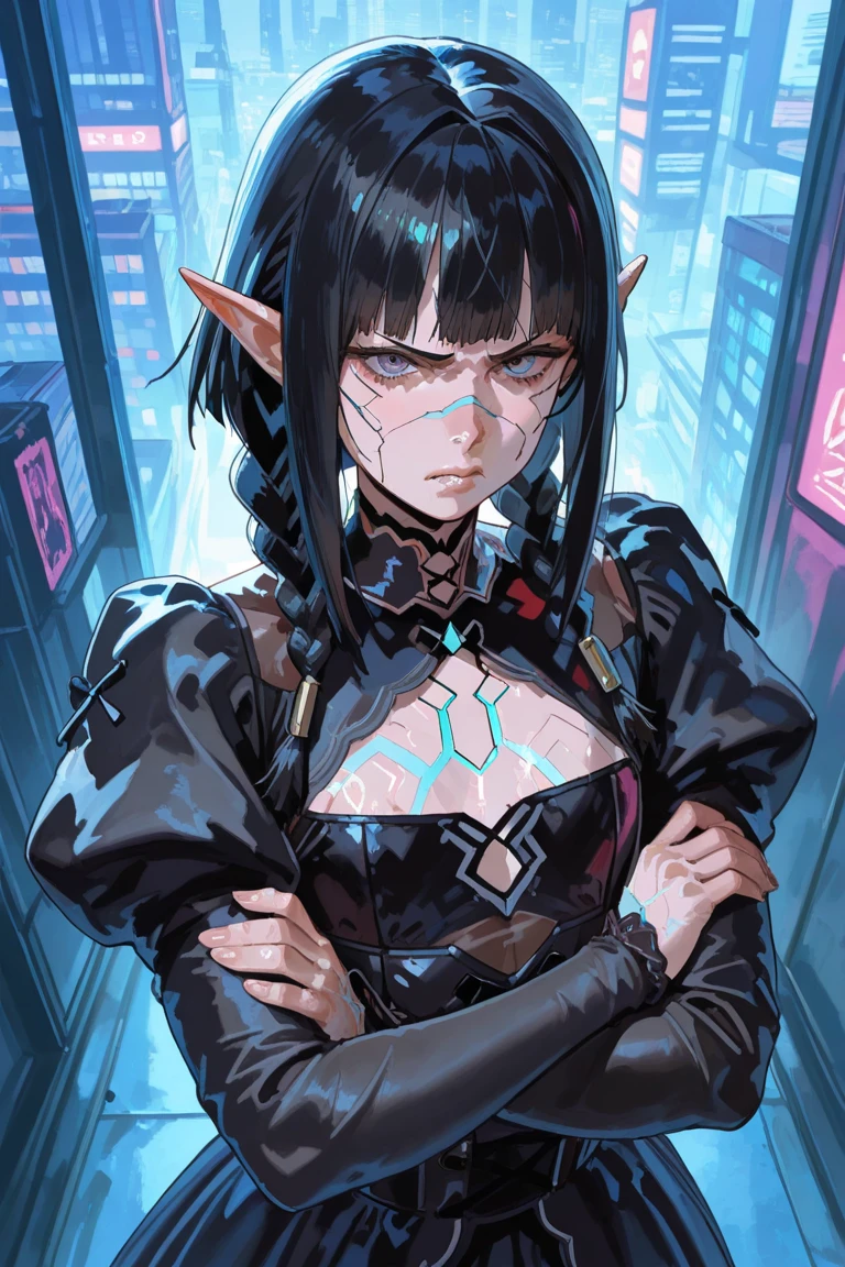 portrait of an Erotic busty Elf with a beautiful fit body in a revealing top and miniskirt outfit, the most beautiful Elf in the world, feminine facial features, underboob, sultry, flirty smile, smiling with lips parted, etherial skin, long hair with highlights, ultra deep v, seductive pose, filigree amillery sleeveless, futuristic, steampunk style, utopian, action pose, sexy pose, body parts, highly detailed, electronic filigree, luminism, cinematic, hauntingly surreal, gothic, highly detailed and intricate, rich deep colors, sf, intricate artwork masterpiece, golden ratio, intricate, epic, insanely detailed zbrush render, 8k artistic photography, photorealistic concept art, soft natural volumetric cinematic perfect light, ((cyberpunk)), mechcore, elfpunk red and white bold colors