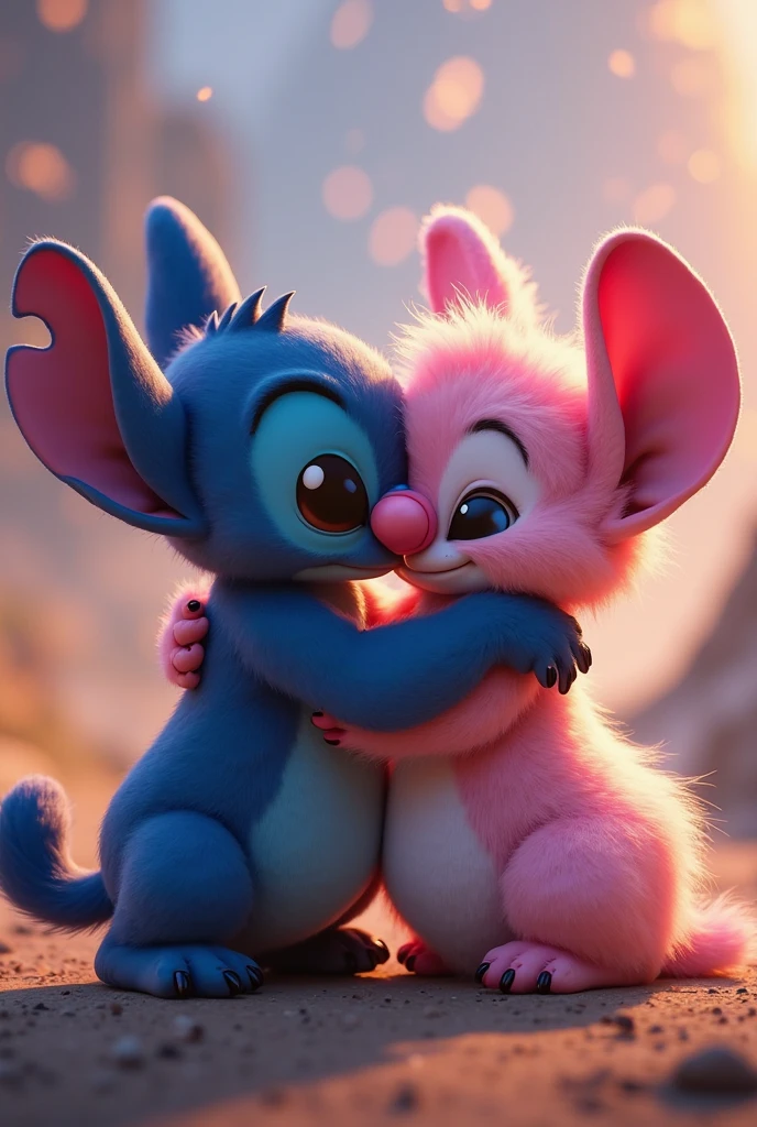 Stitch and Angel lying down having a glass 