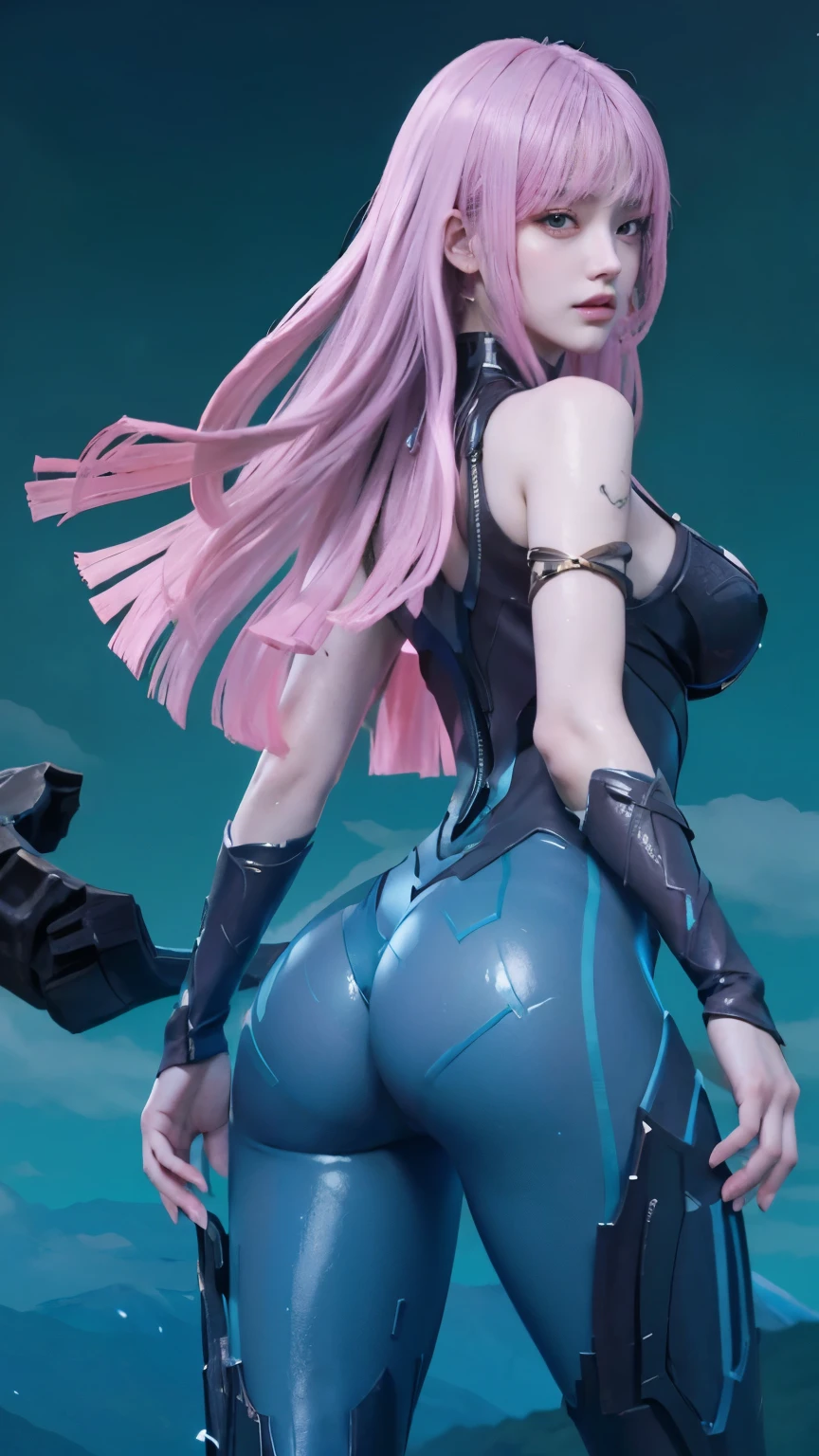 a close up of a girl or woman (K-Pop idol), pink hair, detailed hair , big booobs , shadowbringers cinematic, 4 k detail fantasy, a beautiful fantasy empress, game cg, xianxia fantasy, xianxia hero, 2. 5 d cgi anime fantasy artwork, cinematic goddess close shot, ruan jia and artgerm, wow 4 k detail fantasy, hyper-detailed fantasy character, high definition, hyper- detailed,perfect, fantastic, detailed facial and body skin texture, detail vagina (pussy), detail eyes, detailed everything, blue skin, big ass, leotard, lora:novaria:0.7
