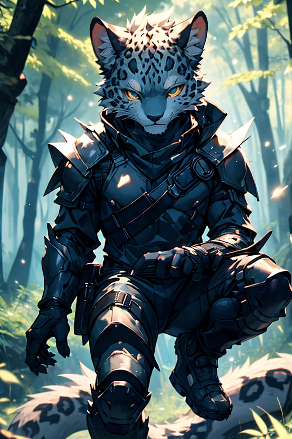 masterpiece, best quality, detailed background, <lora:Loraeyes_V1:1>, looking at viewer, loraeyes, detailed eyes, by kokuhane, by cotora, by pngx, by zackary911, by kiguri, by ruan jia, by t.y.stars,
felid, feline, lynx, mammal, (bust portrait),
anthro, armor, belt, blue eyes, bulge, cape, claws, fur, jewelry, male, nature, outside, plant, shoulder guard, smile, solo, spotted body, spotted fur, sweat, smile, tree, unconvincing armor, underwear, white body, white fur, yellow body, yellow fur,
