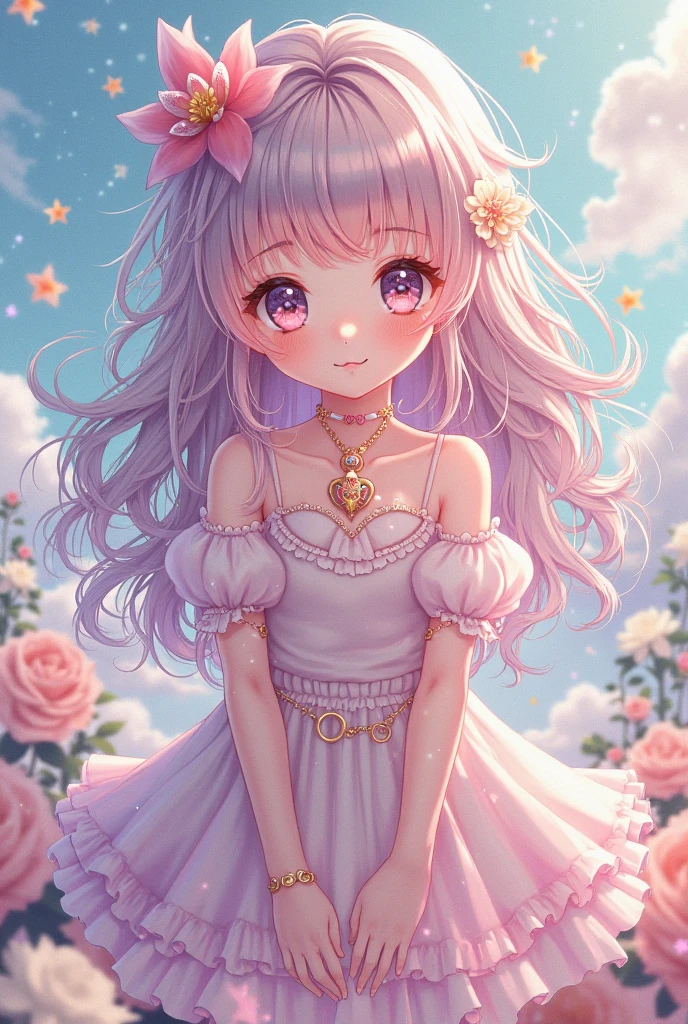 *girl with pink hair,large eyes with sparkles,flowing dress,holding a magic wand,standing on a fluffy cloud,smiling,anime style,dreamy atmosphere,vibrant colors,soft lighting,beautiful background,studio quality(best quality,4k,8k,highres,masterpiece:1.2),ultra-detailed,photorealistic*
This is an anime style themed