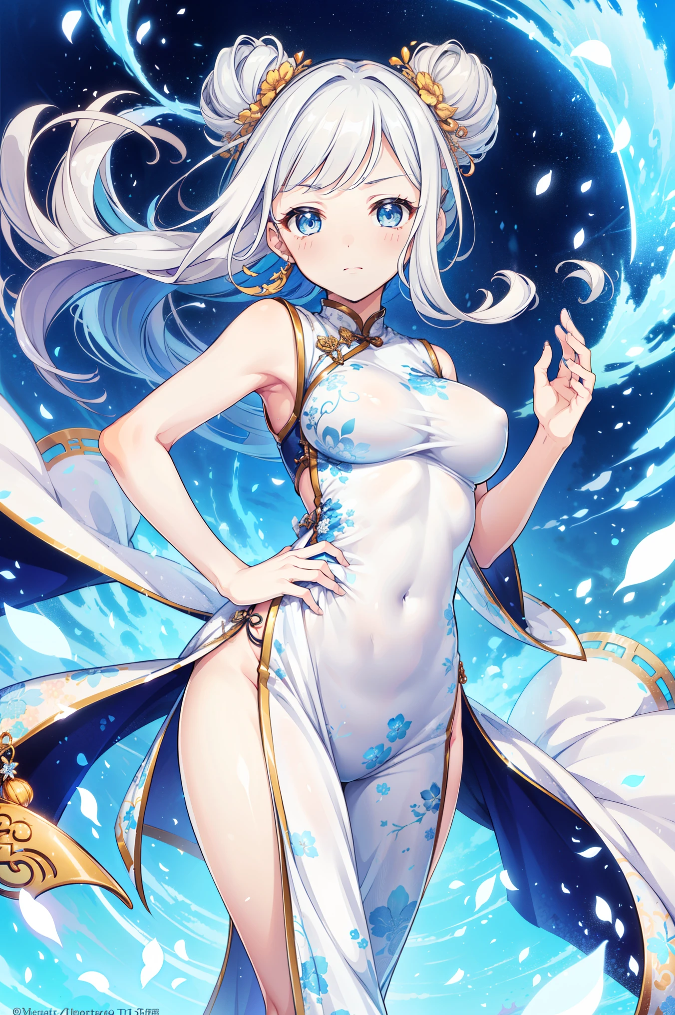 a close up of a woman with white hair and a white mask, beautiful character painting, perfect breast, muscular body,guweiz, artwork in the style of guweiz, white haired deity, by Yang J, epic exquisite character art, stunning character art, by Fan Qi, by Wuzhun Shifan, guweiz on pixiv artstation