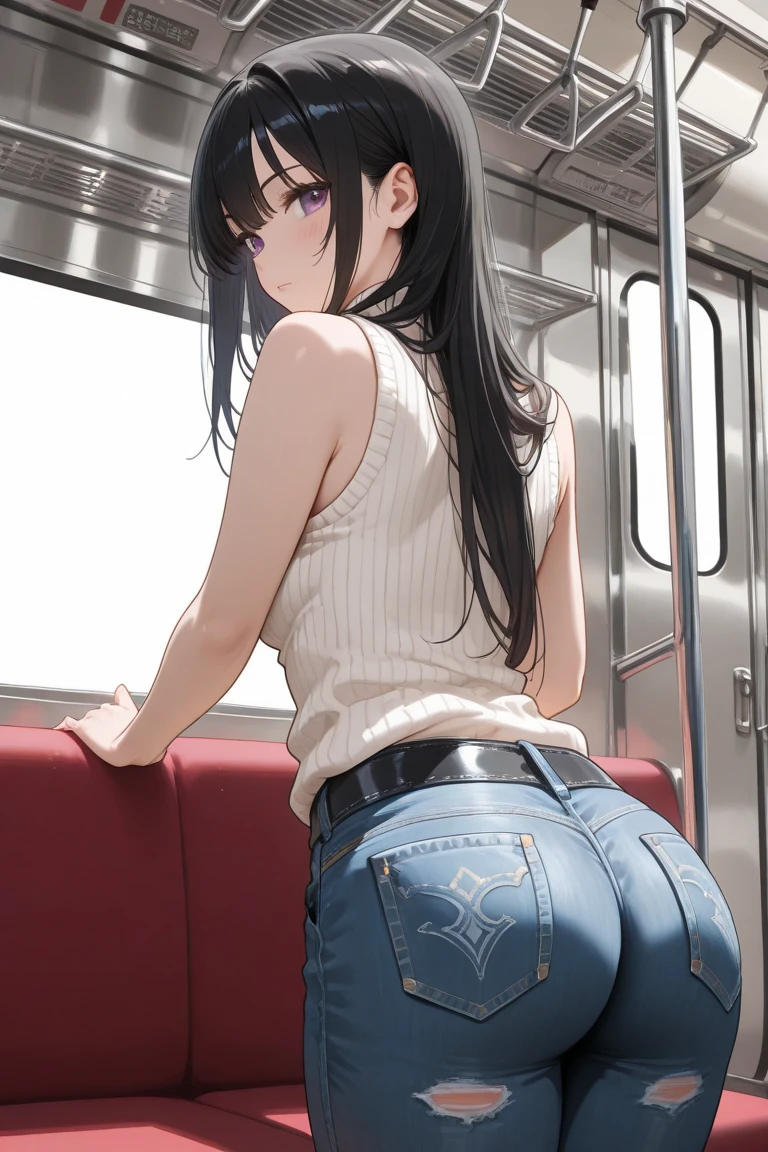 8K, High resolution, super detailed face, masterpiece, highest quality,(big breasts):1.2, thighs、(uniform:1.2、pumps)、(angry face)、one beautiful girl, NSFW、(thighsに:1.5,cum in ass, Intravaginal:1.5、cum on shorts:1.5,thighsから脚に滴り落ちる:1.4)、wearing panties:1.2、On the train, you put your hands on the wall and turned your back to me、