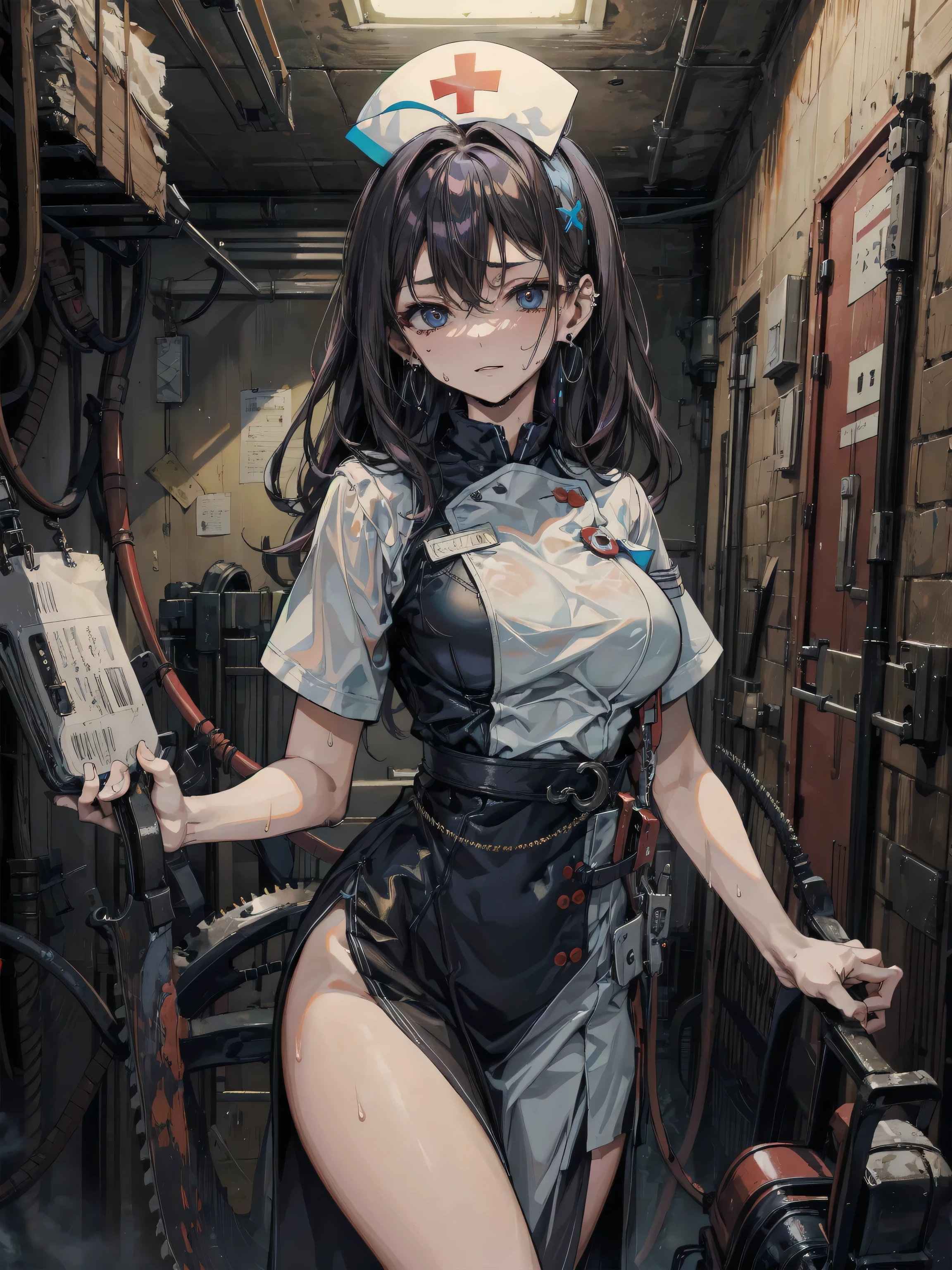 1 girl, bonito, ,preto_In a bra, umbigo,Capuz, cabelos prateados, desvia o olhar, envergonhado de, nariz blush, ((Corar)), open sky_boca, harsh breath, clivagem, xadrez