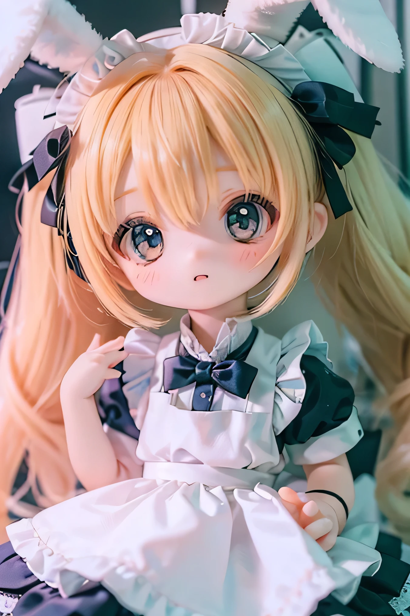 rabbit girl 、 chibi 、 young girl、 Maid Outfit