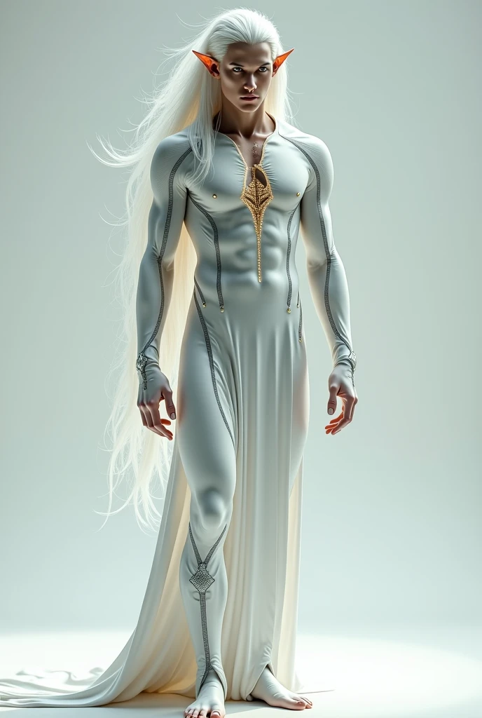 Crie uma obra de arte em 3D de um homem celestial usando um roupa branca adornado com (((detalhes intrincados))). A obra deve incorporar a (((best possible quality))), with an emphasis on (((detalhes extremos))) e uma (((Complex composition))). Utilize uma paleta de cores que reflita uma aura celestial, com tons suaves de azul, Ethereal white and subtle touches of gold. Make sure the composition exudes a sense of otherworldly beauty and tranquility. Inspire-se em artistas como (((H.R. Giger))), (((ZBrushCentral))), e (((Vitaly Bulgarov))), masculine, manly, man, beard
