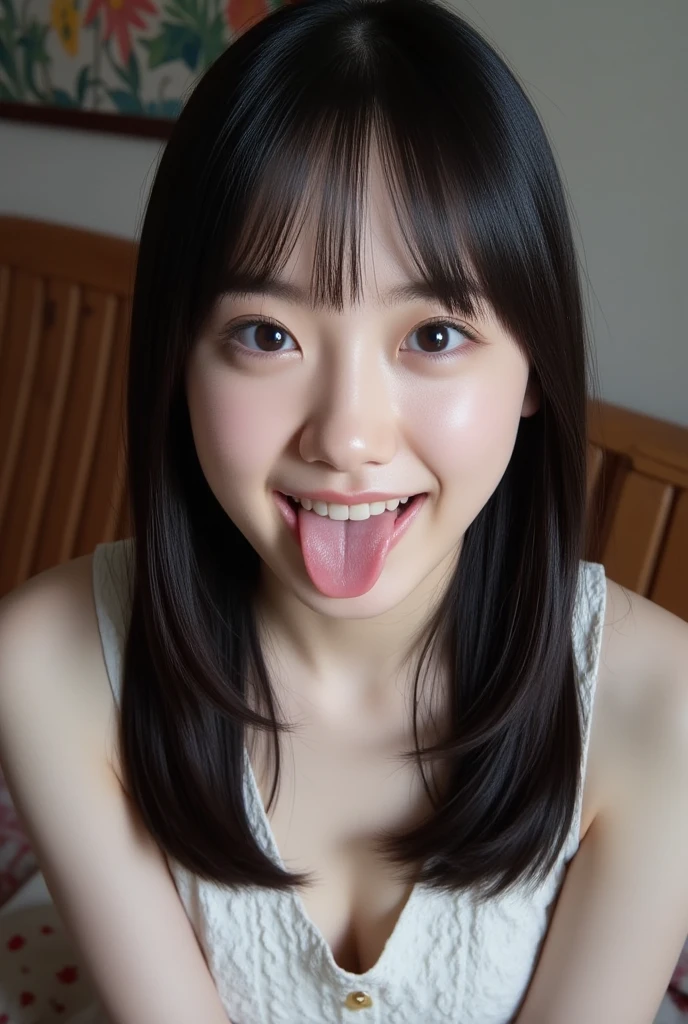 Selfie style in my room、whole body、Long Hair、Brown Hair、Highest quality, shape, Very detailed, finely, High resolution, 8k wallpaper, 完璧なダイナミックな構shape, Beautiful and detailed , Window、 Sexy Face,Ecstatic expression,A face at the peak of sexual arousal,Sex-excited face、very young、very cute、Japanese 