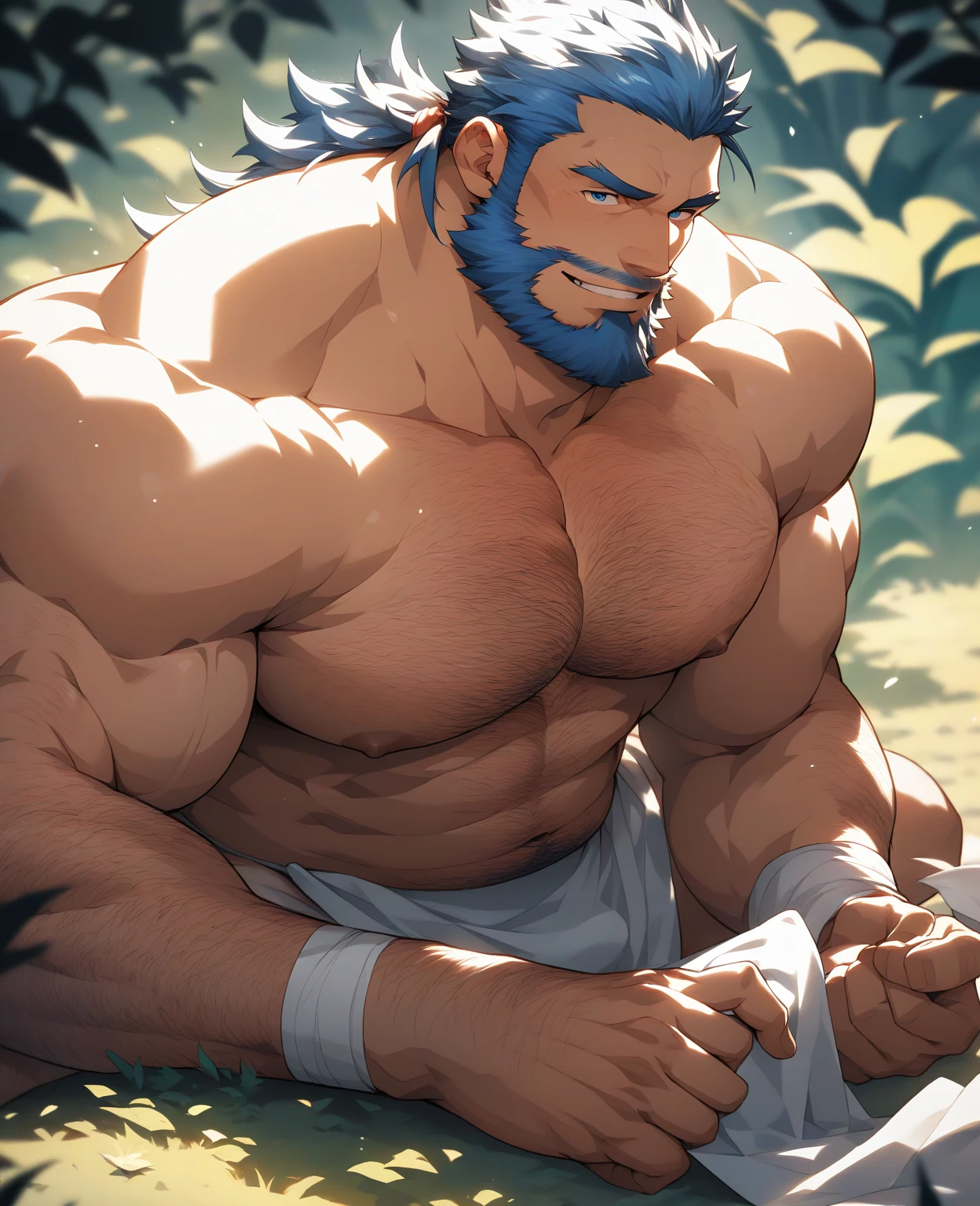 (barefoot)，(barefoot)，Mature，(Long legss covered with long, Thick leg hair)，Bigfoot,(whole body),(Long legs hair)，( Tattoo),(Thick body hair)，(He was wearing baggy shorts，Revealing his length, muscular, Hairy legs)，(Very prominent reproductive organs)，(Very large genitals)，Interior background with vintage furniture and retro wooden floor，Surrounded by paleopods),(For the audience) ，(Put his hands on his waist)， (Focus on your audience) ，(There is a huge bulge in the area)，sideways，Sharp eyes，(Thick dark brown hair growing in the crotch)，(Bottom-up view)，Broad shoulders，Muscles protrude a lot，The crotch is bulging，(Long legss)，Highest image quality，Japanese cartoons ，Anime Wallpaper，Chest muscle expansion，spread your legs，Sexy,(main part, best quality)，((Exaggerated muscle bulge))，The protagonist is tall，His head nearly hit the ceiling..，There is a dense forest outside the window，muscular and bulky, muscular characters, Awesome and cool, tall and muscular, muscular!!, Very strong, muscular attractive men, Huge muscles, Big Muscle, Muscle Man, Anime handsome man, muscular!, Giant muscles, muscular bodies, muscular character，(The house is low)，(My head almost hit the roof)，(Long legss covered with long, Thick leg hair)，(Long legss covered with long, Thick leg hair)，(Long legss covered with long, Thick leg hair)，(Long legss covered with long, Thick leg hair)，(Long legss covered with long, Thick leg hair)，(Long legss covered with long, Thick leg hair)，(Long legss covered with long, Thick leg hair)，(Long legss covered with long, Thick leg hair)，(Long legss covered with long, Thick leg hair)，(Long legss covered with long, Thick leg hair)，(Long legss covered with long, Thick leg hair)，(Long legss covered with long, Thick leg hair)，(Long legss covered with long, Thick leg hair)，(Long legss covered with long, Thick leg hair)，(Long legss covered with long, Thick leg hair)，(Long legss covered with long, Thick leg hair)，(Long legs
