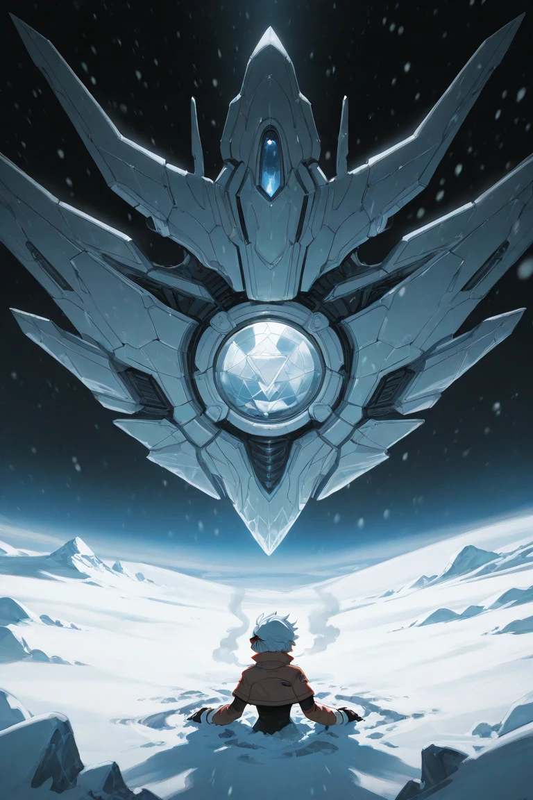 A massive spaceship engulfed in flames, hurtling toward the ground, leaving behind a trail of smoke and debris. The sky is illuminated by fiery explosions as pieces of the ship break off, crashing into a dystopian futuristic city below. The impact zone glows with intense heat, and the cityscape is filled with panic and chaos. Highly detailed, dramatic perspective, cinematic explosion, sci-fi disaster art