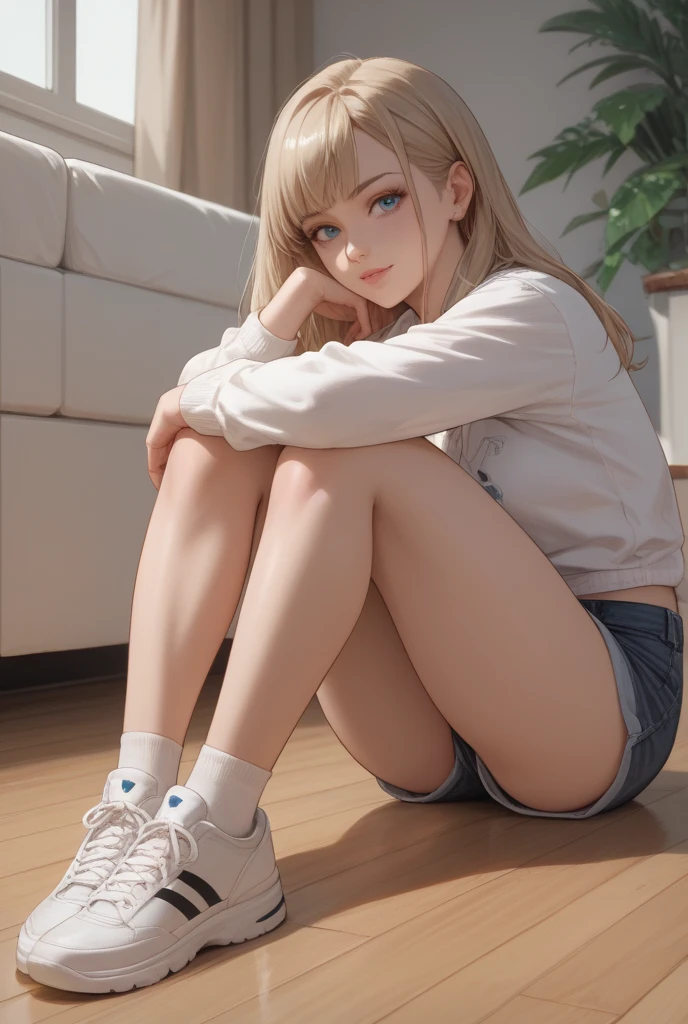 Short skirt sits down M leg panties