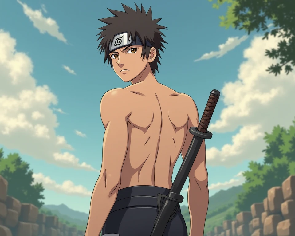 Sasuke, shirtless, muscle growth, blue briefs, showering, bathing, 12-year-old boys,