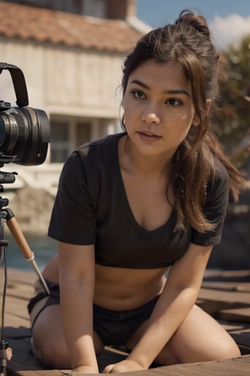 (Happy:1.3) black, (dark skin:1.1) woman black woman, back, standing with his back to the camera, leaned forward, george miller cinematography, wide-angle, portrait, realistic, cinematic, 8k, highly detailed, highly detailed eyes, shphotography, professional, canon camera, nikon camera, sharp, bokeh, in the forest, studio quality, color grading, by Alphonso Mucha, by Rodrigo Prieto