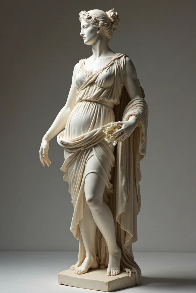 GREEK STATUE DRESSED AS A TEACHER WITH PURPLE DETAILS ON THE CLOTHING