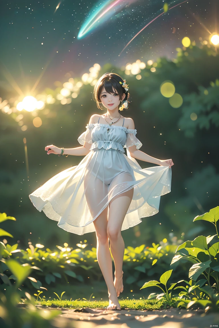 beautiful girl, small breast, showing face, protruding tongue, short hair, brown, 8k, professional photography, delicate, clear, in the forest, sun, light leakage, masterpiece, (beautiful)))), (reality)))), sad, blushing, Full Body, fantastic, young, G-Strings