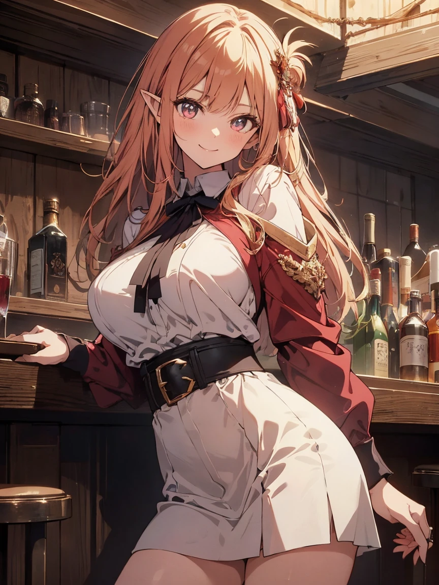 best quality,masterpiece,Dynamic lighting, (Holo of Spice and Wolf),back,wearing a long skirt,upper body exposed,bust,naked,Sitting on a chair,a bewitching laugh,tail,Fangs that appear to be teeth,wooden table,looking back,sitting on a chair,looking at the viewer,night,middle age,village inn restaurant,