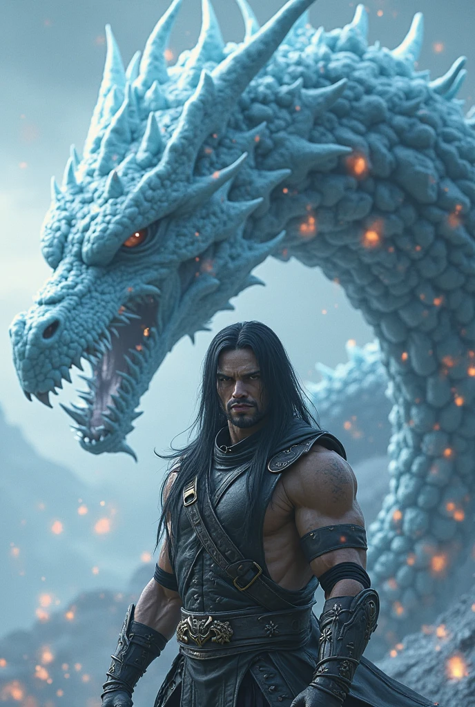 Lord shiva standing in front of a huge white dragon head and fire on ground his hair floating on air , skulls on ground, camera view from far, detailed shiva, detailed dragon, detailed fire, detailed ground, highly detailed, best quality, masterpiece, 8k wallpaper.