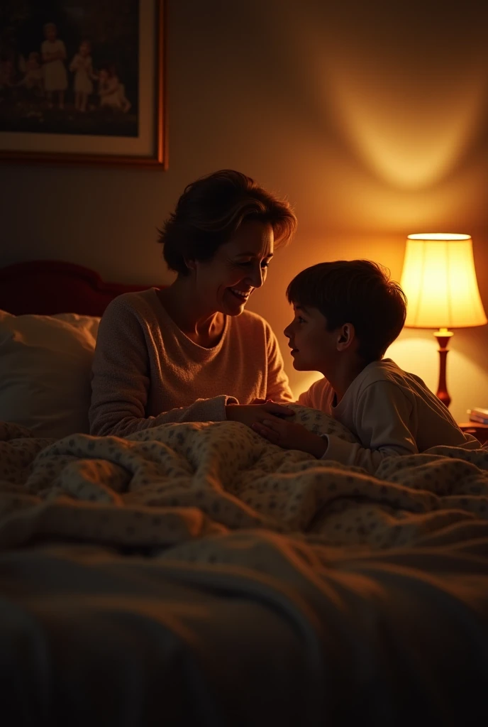 mother kissing with her son in the hotel
