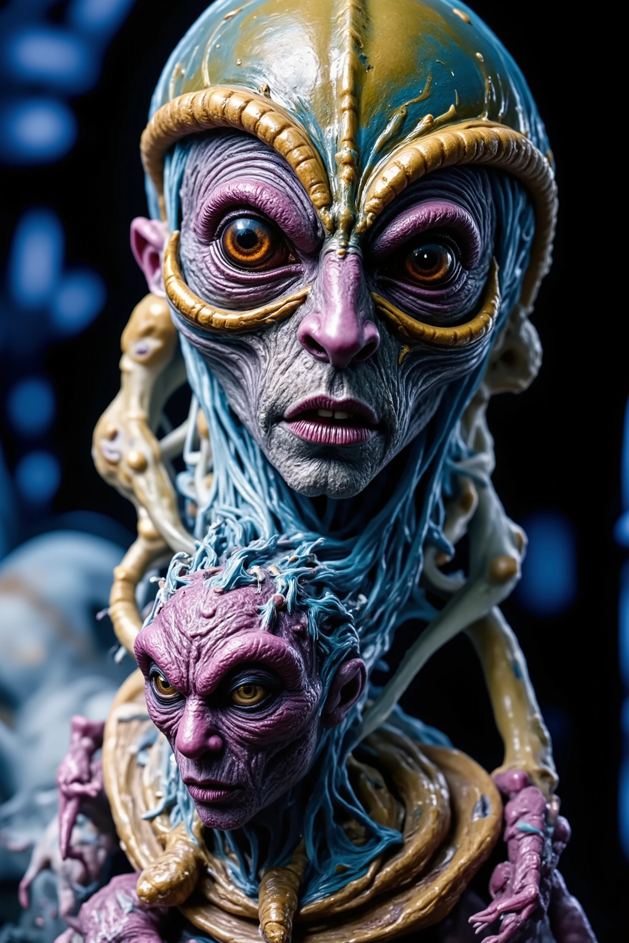 permits, monstrous, macabre, dark, disturbing , realistic, ultra-detailed, 4K, hdr, oil painting style, highly saturated, cores darks, Low key , unsettling atmosphere, dark lighting, dark texture, aged texture, Surrealist Style, expressionist influences, Sinister Details