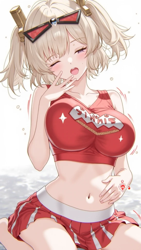 score_9, score_8_up, score_7_up, score_6_up, score_5_up, score_4_up, 1girl, klee (genshin_impact), genshin_impact, small breasts, collarbone, breasts focus, floox style, \\\\\ jacket,, open clothes, red jacket, red track suit,, sportswear, standing, (:1.2), track jacket, red track pants, track suit, \\\\\ steam, steaming body, sweat,, rating_explicit, high resolution, deep breath, smile, stars, V, head out of frame, grey background, solo, happy, nipples