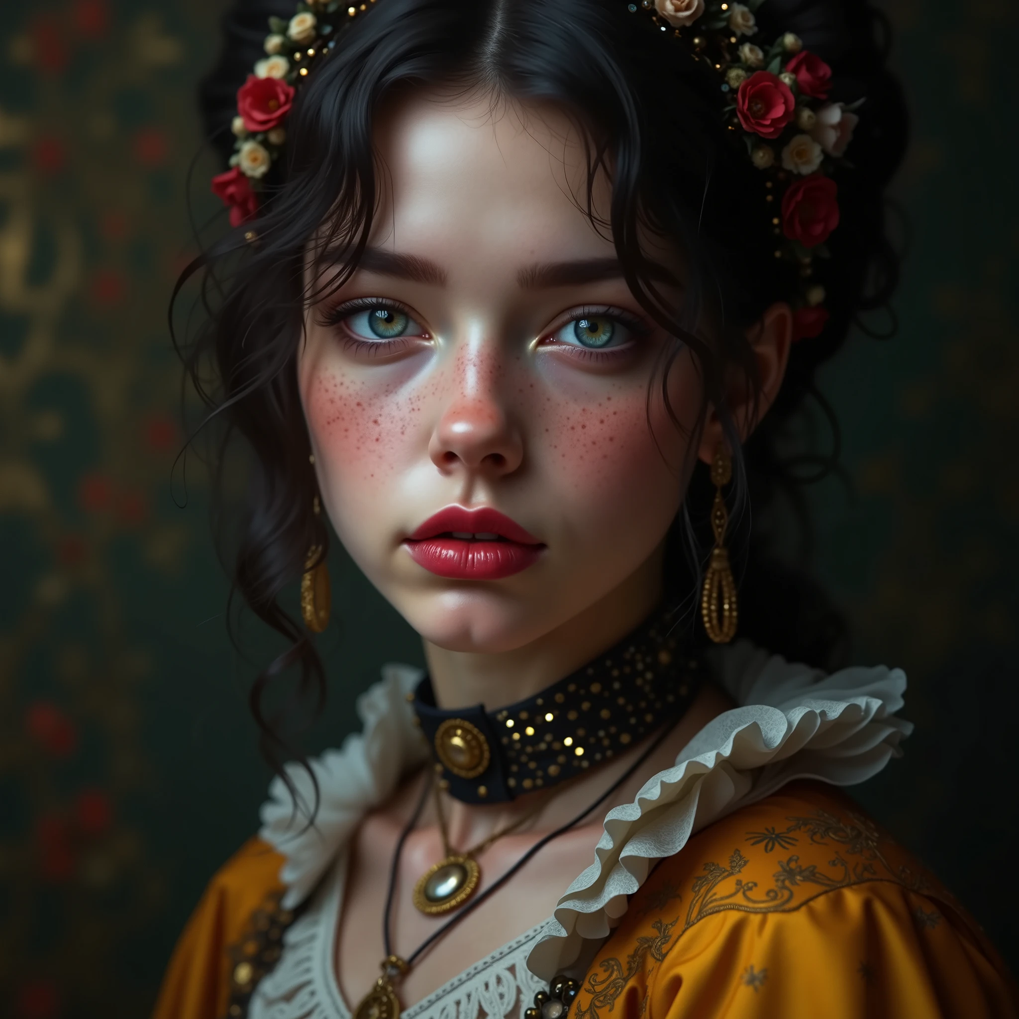 ((RAW Photo), Absurds, (Absurd Resolution)), ((Hyperrealism, Photorealistic)), (AI Reality), (A painting of a Renaissance woman drawn with AI Hyperrealism), freckled, (light eyes), (Renaissance mythological outfit), ((Mythological theme, exceptional beauty)). (Photographic Perspective)). «SunPuma S»
