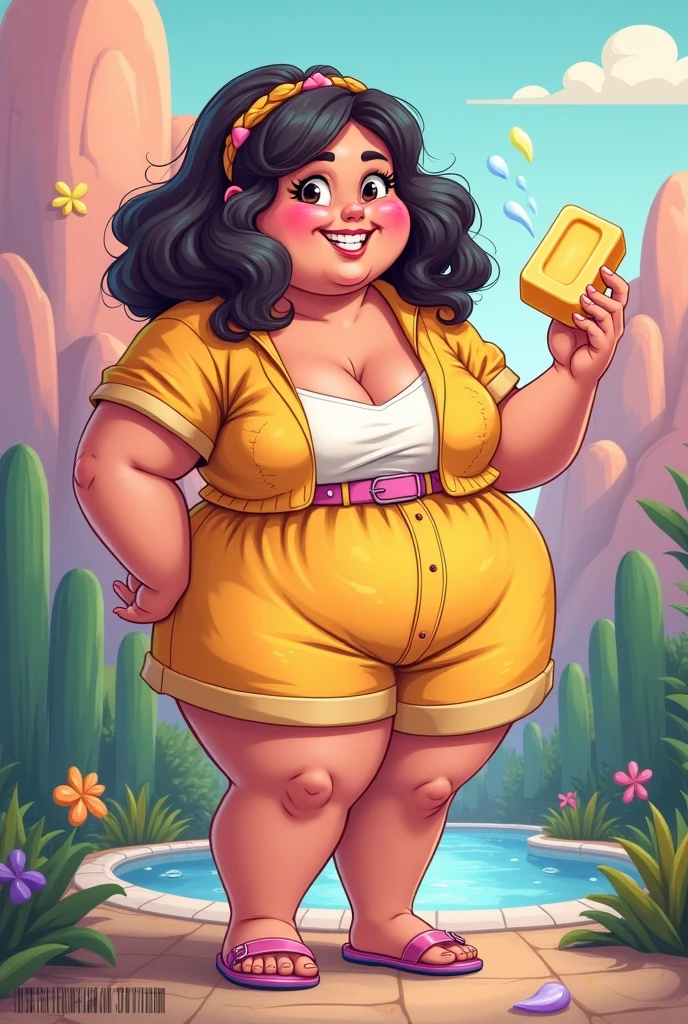 eye glass、small afro、Curly hair、short-cut、Forehead、Sharp eyes、thick eyebrow、bbw、fatness、Very fat、Plump、Colossal tits、gargantuan butt、Fat、head band、large earring、Thick lip、Painted lips、leopard print jumpsuit、Pantaloons、Body View