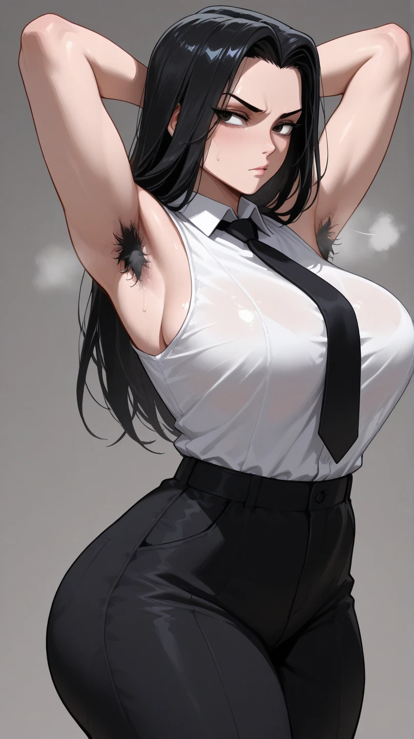 Masterpiece: 1.6, best quality: 1.4, live image: 1.2, intricate details: 1.2, charturnerv2: 1.2,
Appearance: (1girl character) milf: 1.25, thin: 1.3, light blue eyes, medium breasts, big ass, detailed eyes, quality eyes,
Clothing: white ubuttoned shirt with rolled up sleeves, black pants,
Accessories: simple earrings,
Hair: black hair, half long hair,
Makeup: natural, shiny skin,
(Bar background: 1.3)