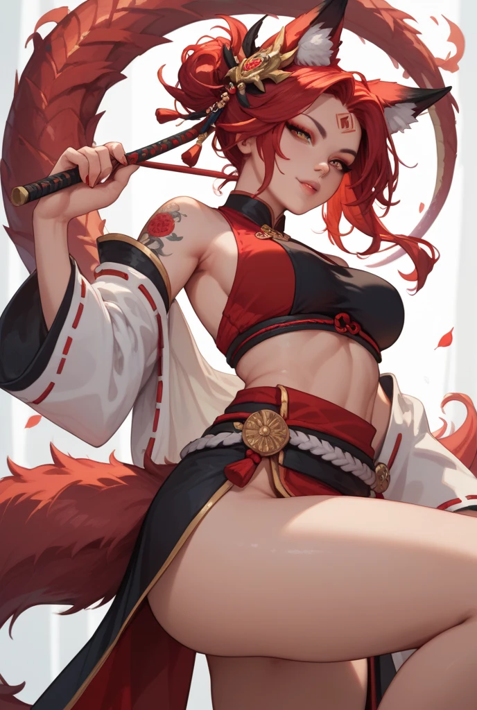 Anime - A style image of a sexy woman in a red bikini holding a sword, fox nobushi, Akali, Extremely detailed Artgerm, mai shiranui, ahri, chengwei pan on artstation, Range Murata and Artgerm, Kitsune, akali from league of legends, IG model | Art germ