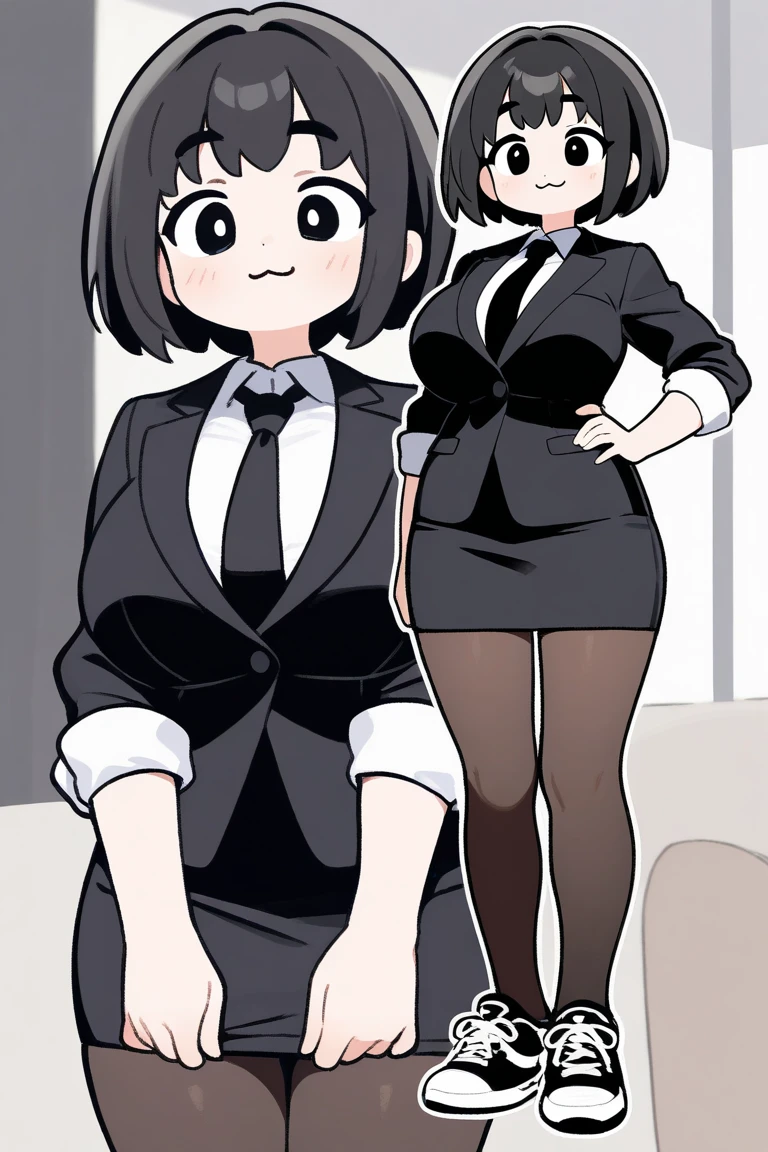 18-year-old girl，White and tender skin，cute，Wear a white long-sleeved shirt and a black jacket and a black work tie，Wear black trousers，Wear black booties，Wear white gloves，wear cat ear，Wearing a collar，Black hair，Black eyes，Very thin waist，Very thin legs，Handsome，Disdainful and cold expression，shy，blush，scared，Sweating，tired，pornography，porn action，is cumming，Fucked to open mouth，Cumming in the mouth