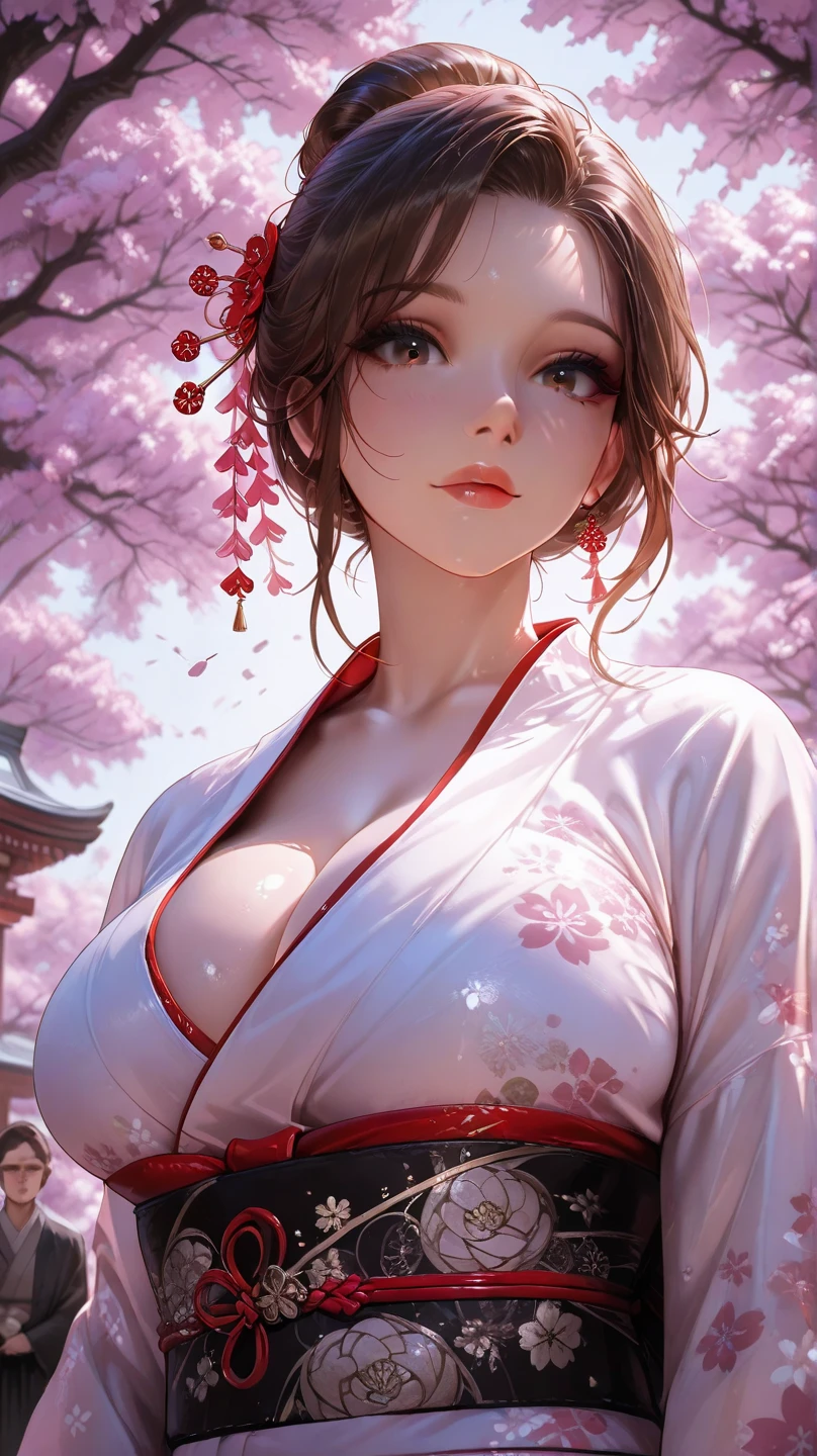Cherry blossoms bloom, Softly falling to the ground, Springtime's fleeting grace| dynamic pose |centered| key visual| intricate| highly detailed| breathtaking beauty| precise lineart| vibrant| comprehensive cinematic| Carne Griffiths| Conrad Roset| Anna Dittmann| dappled sunlight, 