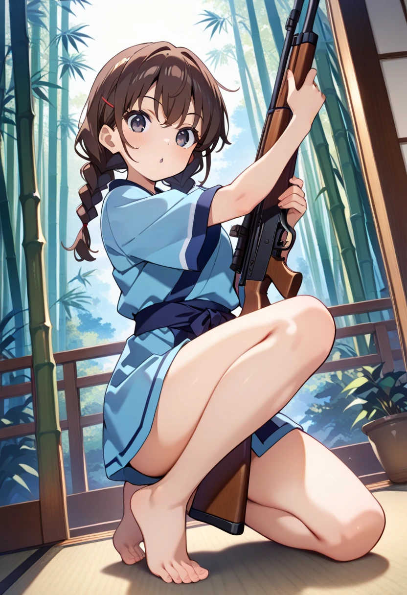 hestia, squatting, spread legs, white panties,