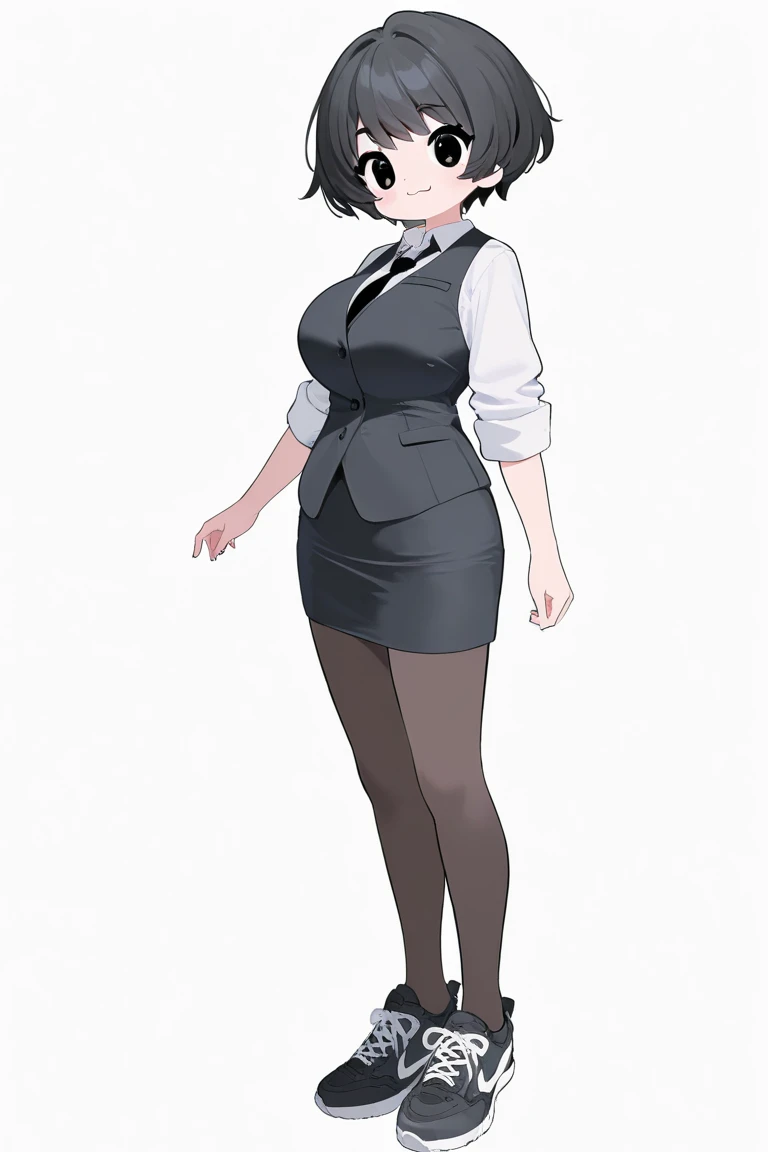 masterpiece, Highest quality, so beautiful, Absurd,
One girl, alone, Black Hair, Bobcut,
Thermont 16A, Glasses, 
Collared shirt, Flared long skirt、Happy, smile, Sticking out tongue、whole body、Standing with your legs apart、Standing on two legs、View your viewers, White Background, Simple Background,被写体のwhole bodyが映る、NSFW、One girl, alone,
 