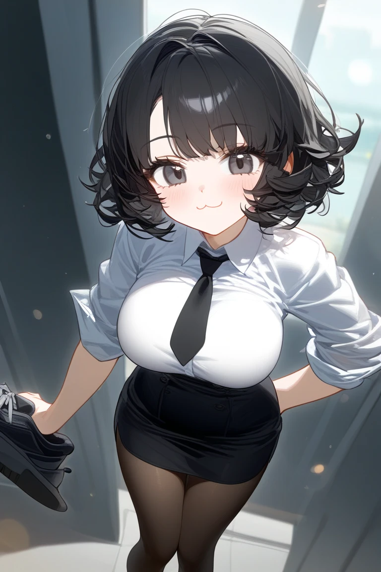 masterpiece,best quality,very aesthetic,absurdres,androgynous,from front,looking at viewer,jacket,pantyhose,big breast,layer