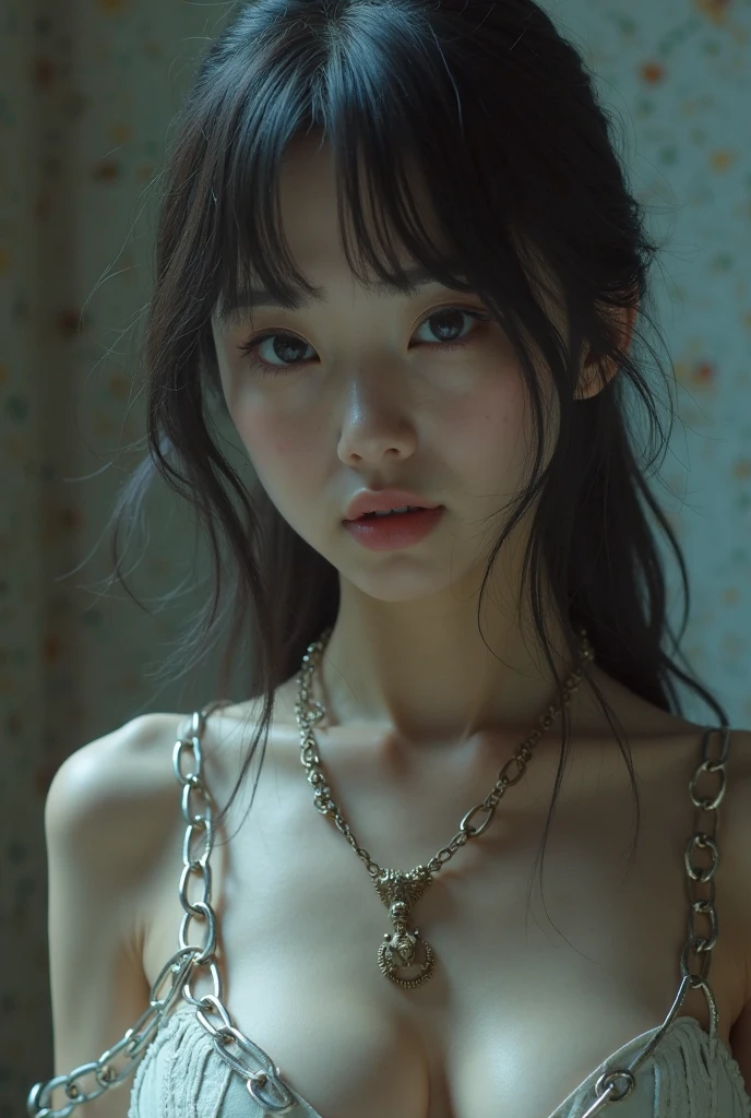 Girl, white skin, black hair, long hair, messy hair, black eyes, dark clotches, holding a scythe