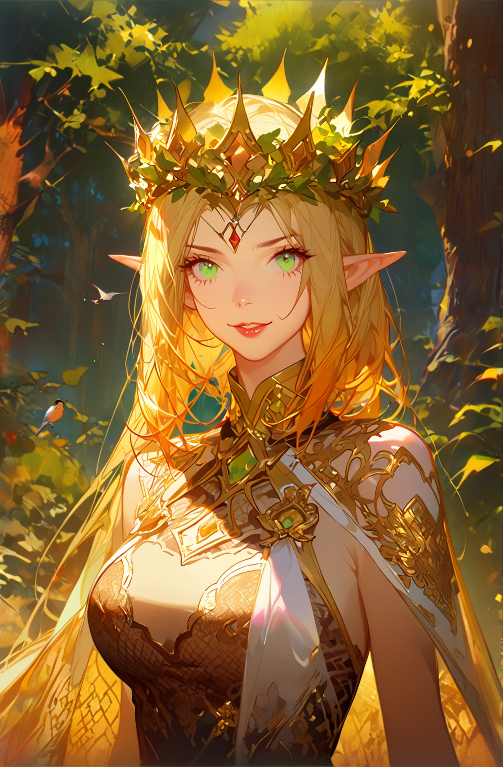 Arafed, a portrait of an elf woman, exotic beauty, long hair, dynamic color, (emerald green eyes), glamour shot, she wears an (white: 1.3) elegant suit, 16k, ultra detailed, masterpiece, best quality, (extremely detailed), arafed, dnd art, phoenix dress