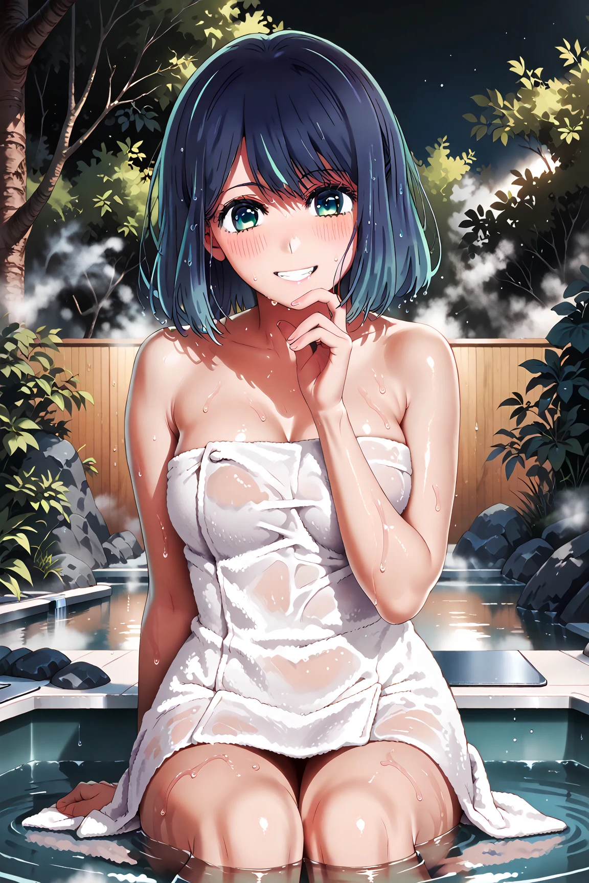 masterpiece, High resolution, Highest quality, Very detailed, Beach, ((masterpiece)),((Ayako Katagiri)),((Katagiri Ayako)),((Mischievous Smile)),Anatomically perfect fingers,Bikini Swimwear