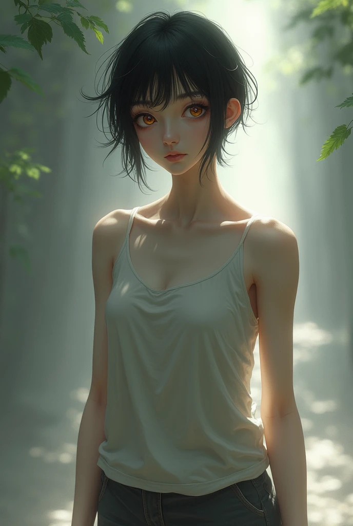 1 female，Small Loli（background：In the woods，Rainforest，In the summer，Strong wind） She has short black hair，Bangs，，Bob，Straight Hair，Red lips，stand up，Front view， OK， Gloomy sky，（（（masterpiece），（Highly detailed CG Unity 8k wallpaper），最OK质量，Light，详细background，beautiful eyes，（Very delicate and beautiful），（Beautiful and detailed description of the eyes），Ultra Detailed，masterpiece，）），face camera，high resolution，Ultra Detailed），Exposing breasts，Exposing genitals， Convex，Camel toe，Sexy bulge，Primary school students（wear：Sailor Suit，nude）
